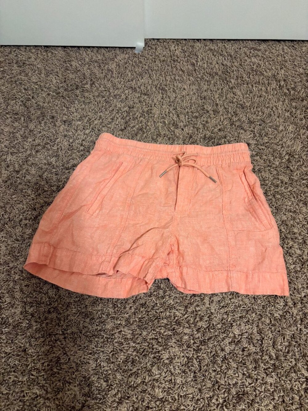 Athleta Retreat Linen Shorts Size 6 Coral Pink Elastic Waist Drawstring Pockets
